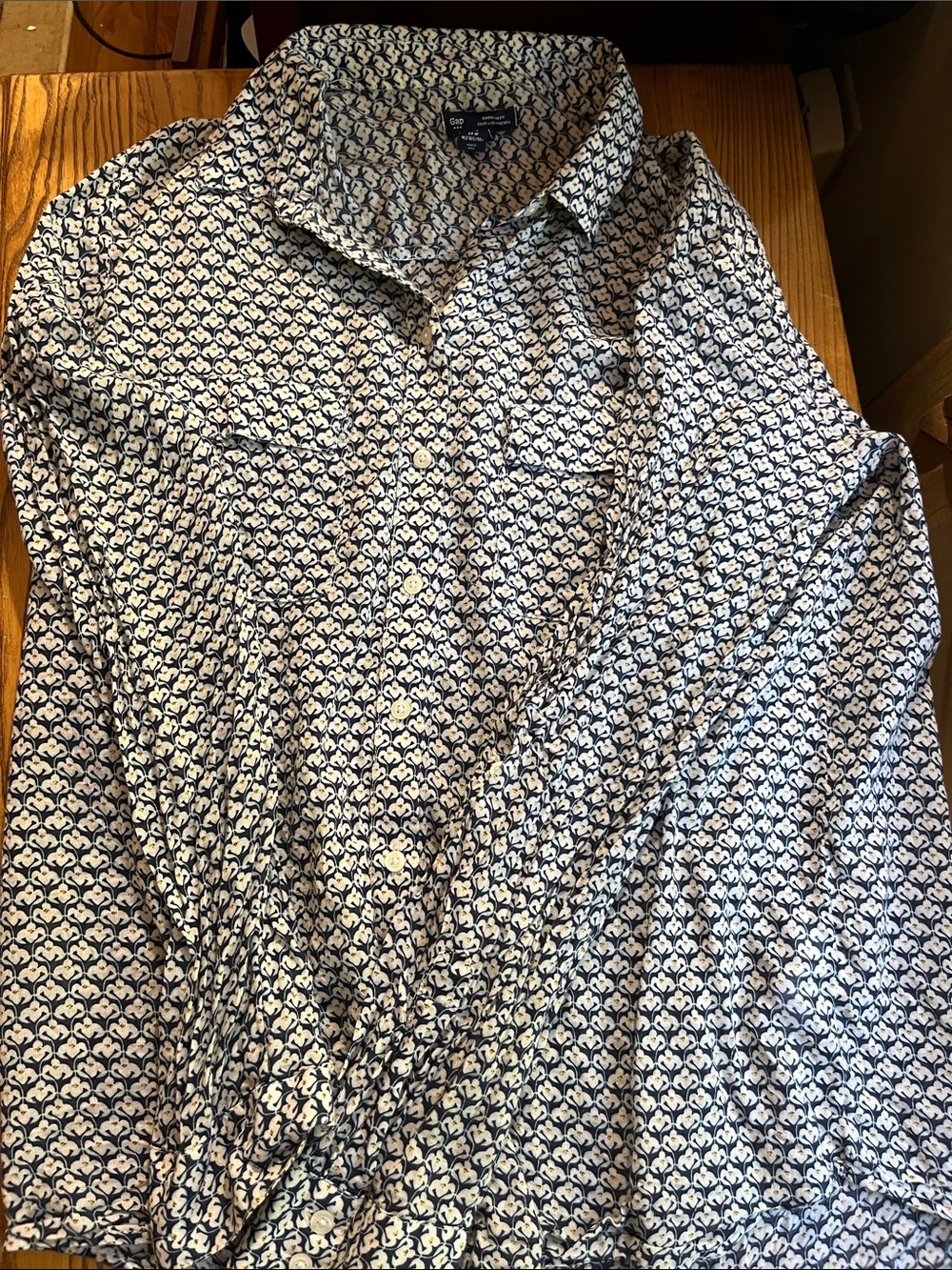 GAP Blue and White Micro-Print Button-Down Shirt